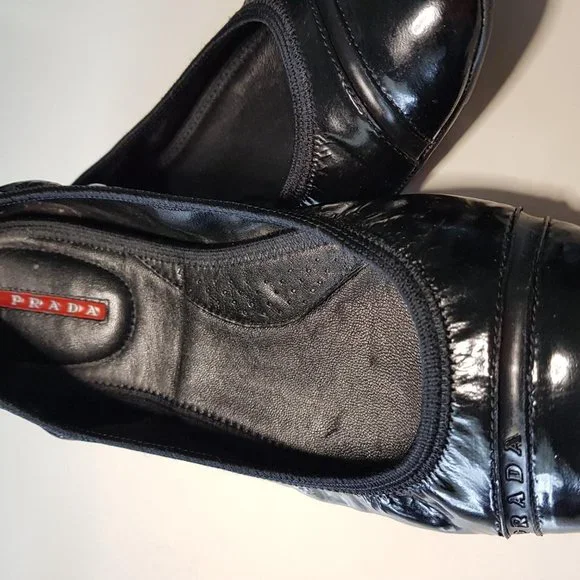Prada black scrunch patent leather ballerinas’ flats - Picture 11 of 11